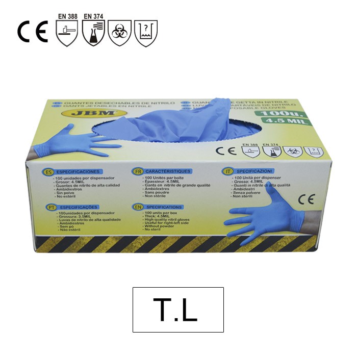 LUVAS AZUIS DESCARTÁVEIS DE NITRILO L - JBM