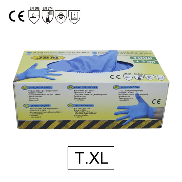 LUVAS AZUIS DESCARTÁVEIS DE NITRILO XL - JBM