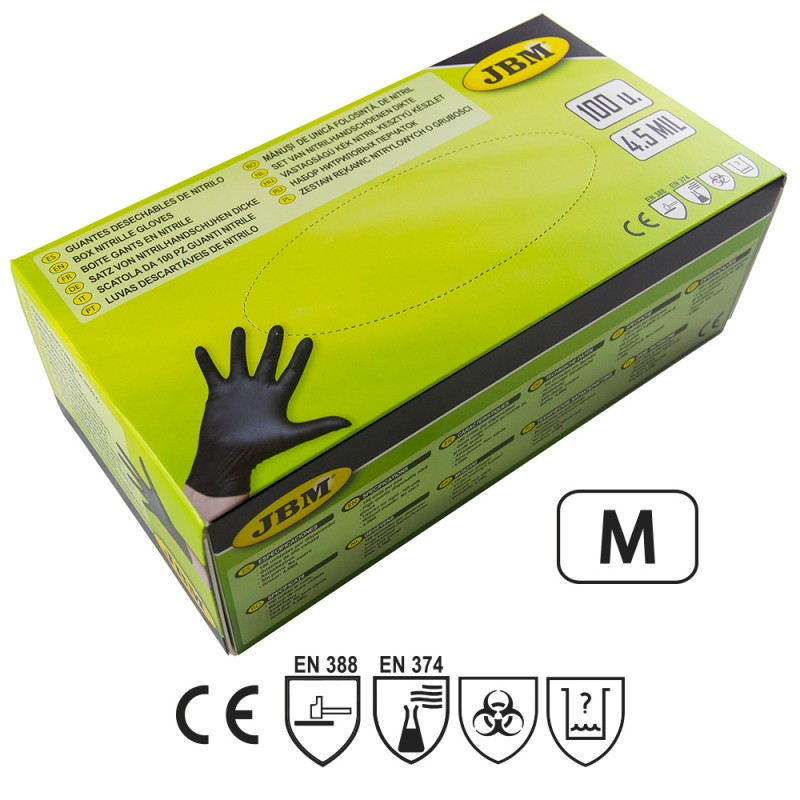 LUVAS PRETAS DESCARTÁVEIS DE NITRILO M - JBM