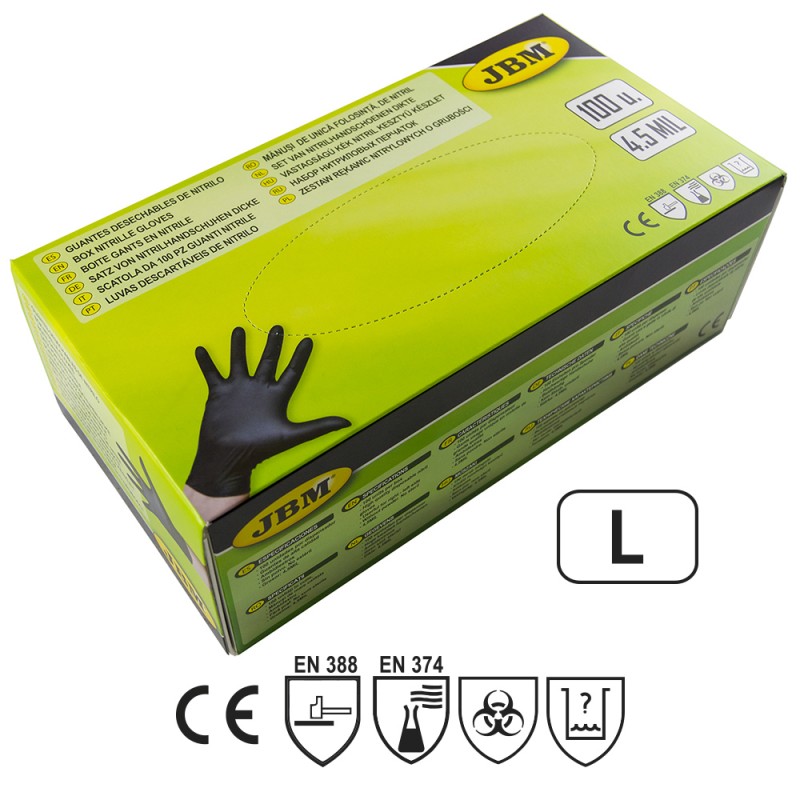 LUVAS PRETAS DESCARTÁVEIS DE NITRILO L - JBM